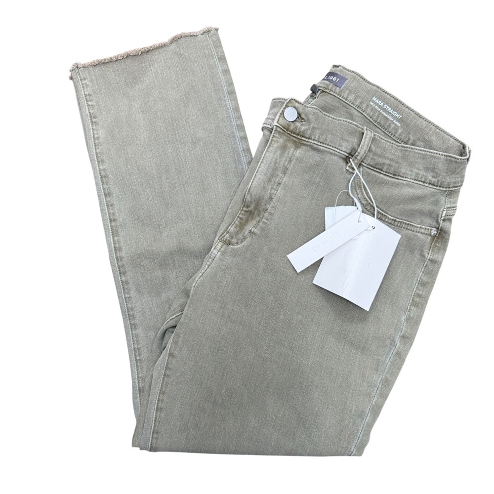 DL1961 Mara Straight Jeans Womens 33 Green Mid Rise Instasculpt Ankle Raw Hem